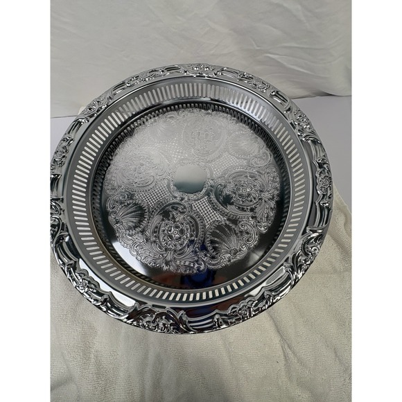 Other - Vintage Shelton-Ware Serving Tray 13" Round‎ Ornate Silver Toned Pierced Gallery